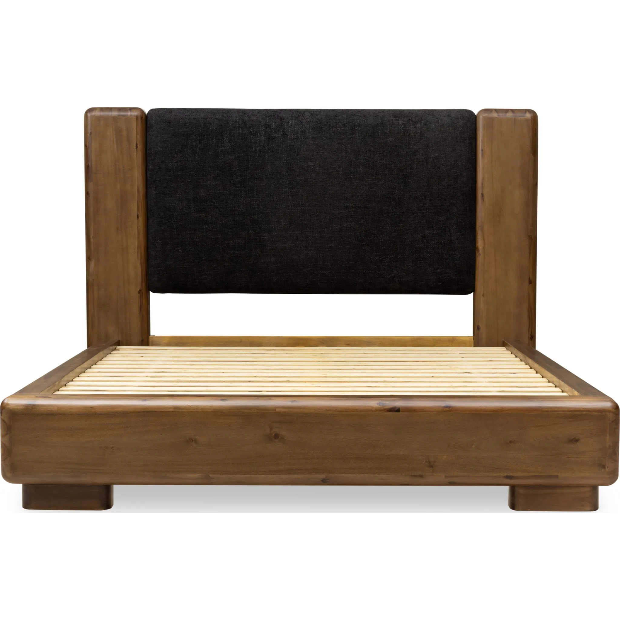 Boka Chenille Upholstered Acacia Wood Platform Bed in Black and Impala - Image 6