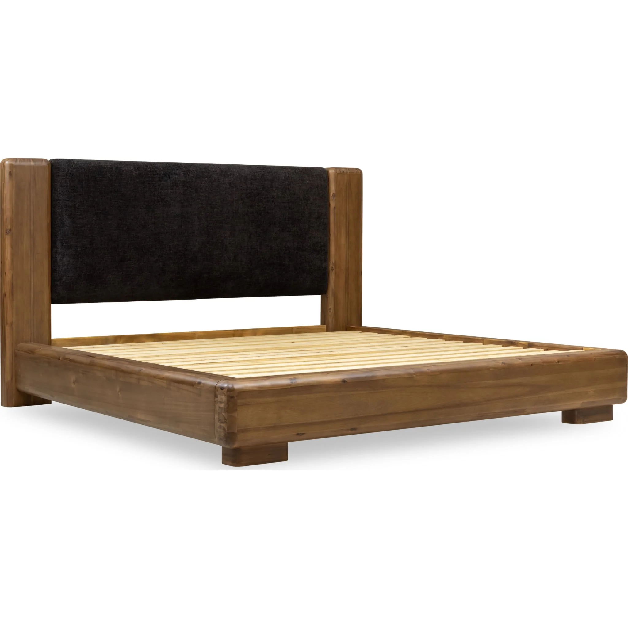 Boka Chenille Upholstered Acacia Wood Platform Bed in Black and Impala - Image 7
