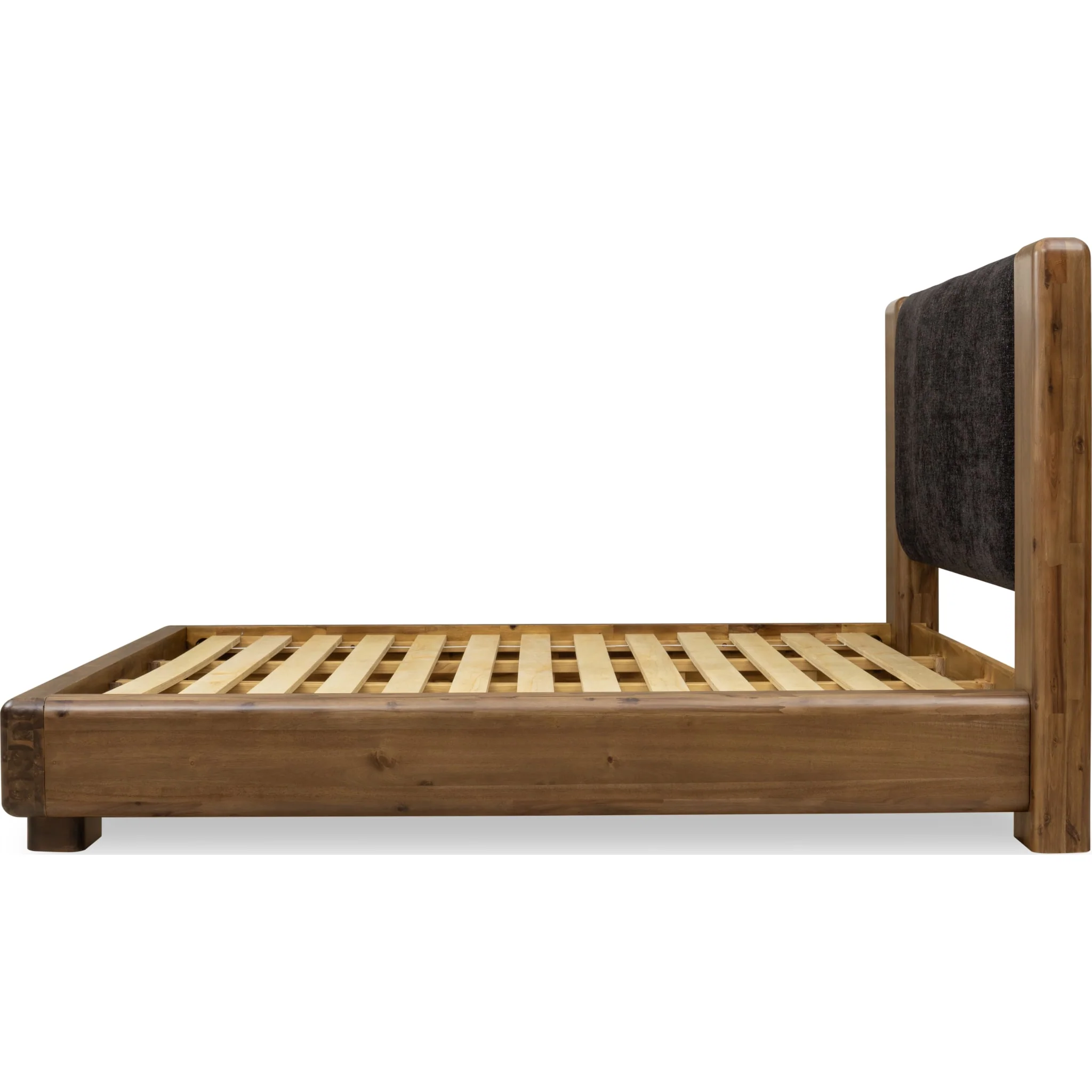 Boka Chenille Upholstered Acacia Wood Platform Bed in Black and Impala - Image 8
